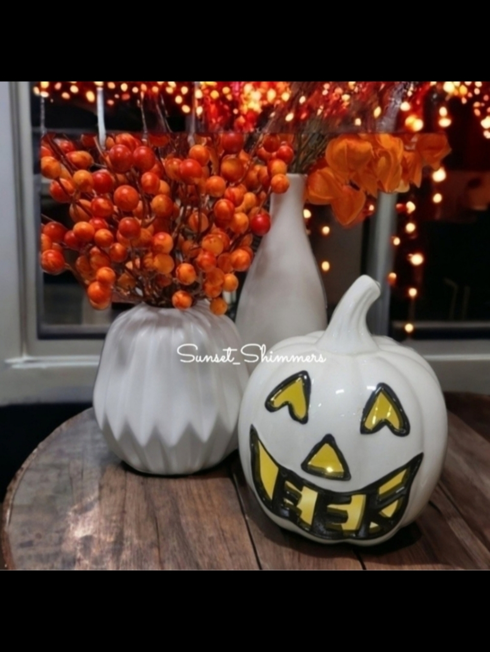 Halloween Light Up Black & White EEK Pumpkin Ceramic JACK O LANTERN Figure Decor